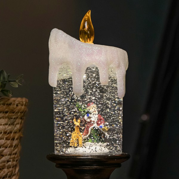Samuel Alexander 25cm Snowtime Dual Power LED Christmas Glitter Water Spinner Candlestick Santa Scene