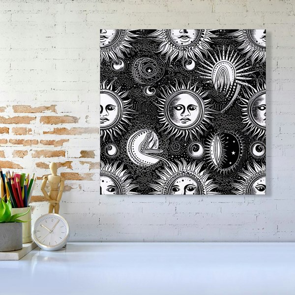 Warren Reed Moon and Sun Black White Canvas