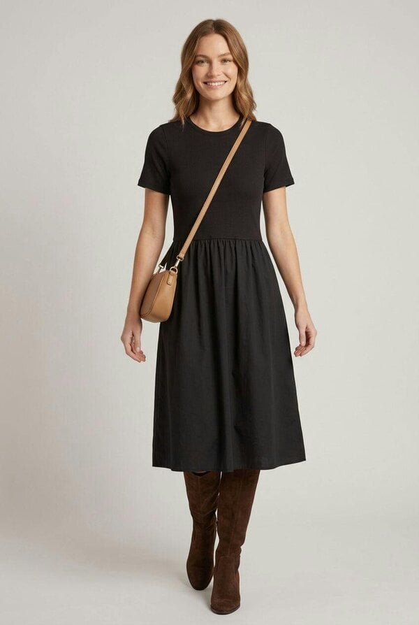 Izabel London Short Sleeve Contrast Texture Midi Dress
