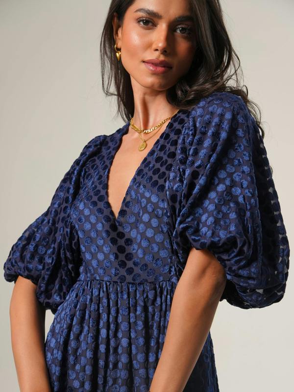 Rose & Nancy Margot Navy Velvet Polka Dot Maxi Dress