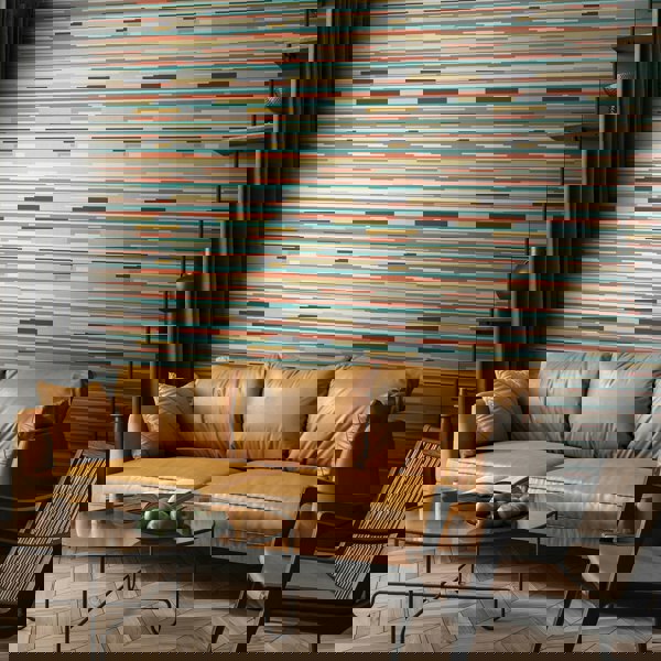 Hoopla Walls Horizontal Stripe - Orange & Blue 10m Wallpaper