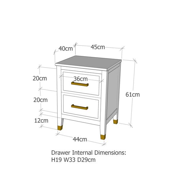 Cabinet Bits Palazzi 2 Drawer Bedside H61 W45 D40cm