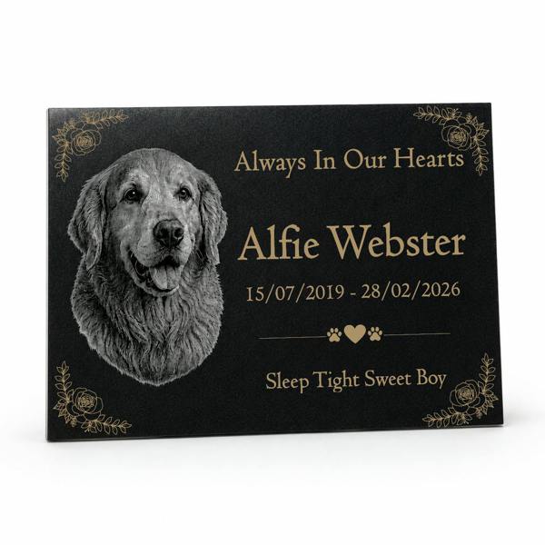 Memorials Direct Dog Memorial Granite Photo Plaque - Floral Design