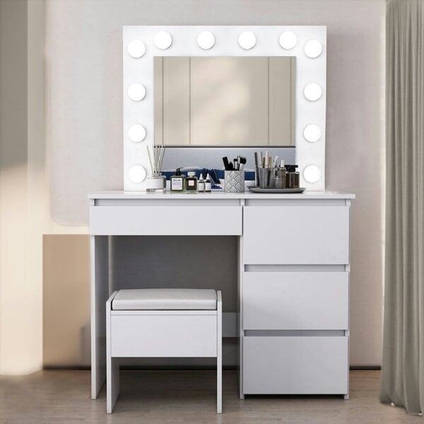 Kosy Koala White Dressing Table Hollywood LED Mirror Makeup Desk Vanity Table Bedroom Furniture