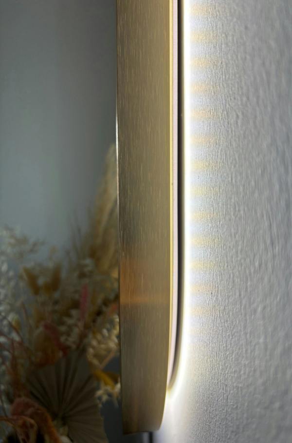 Downton Interiors LED Backlit Gold Modern Tall Metal Frame Oval Wall Mirror - 120cm