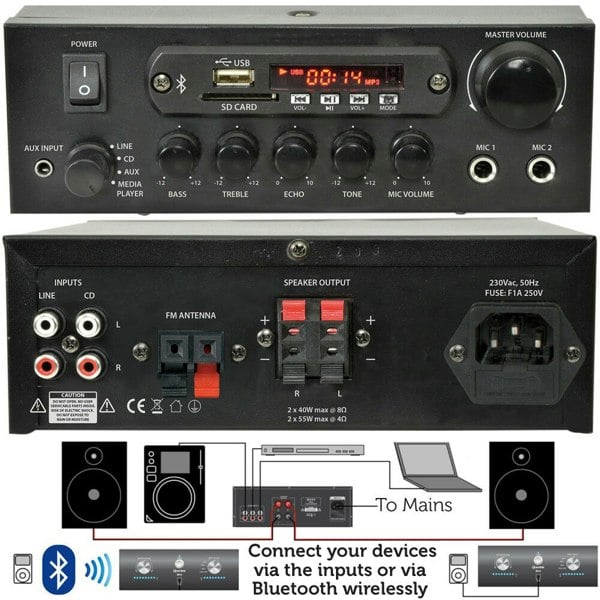Bar Restaurant Bluetooth Wall Speaker System 110W Wireless Amp HiFi Music Kit