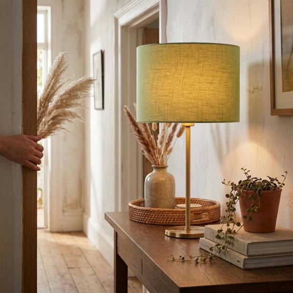 Designer Frosted Lime Green Textured Linen Fabric Circular Lamp Shade Image 6