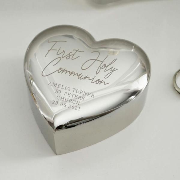 Personalised First Holy Communion Heart Trinket Box - alternative angle