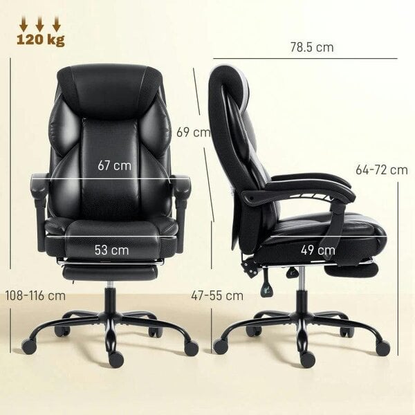 Adjustable Office Chair Reclining Computer Desk Chair with Footrest, Armrest, Casters, Black
