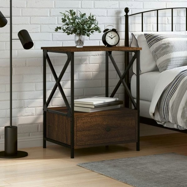 Berkfield Bedside Table Brown Oak 50x41x65 cm Engineered Wood