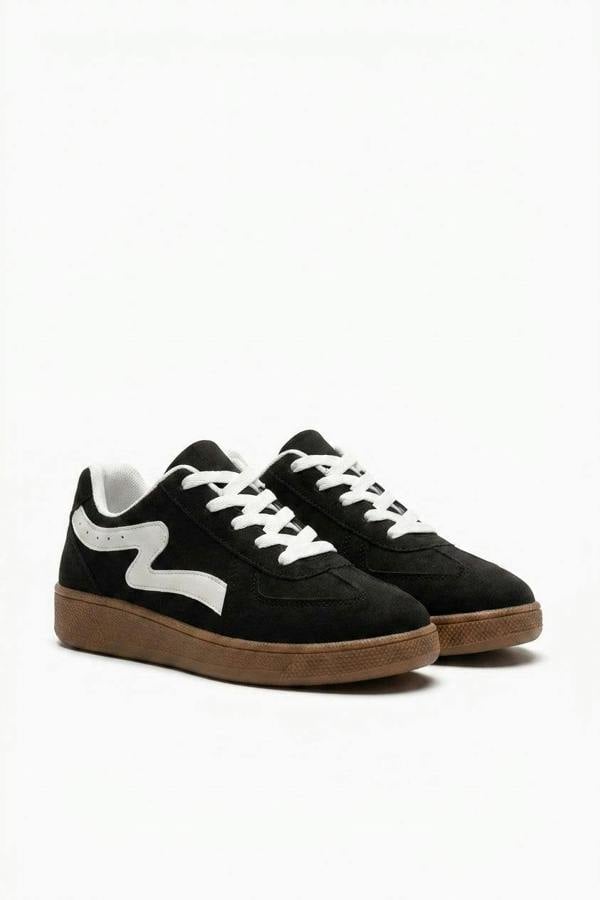 Poppy Womens Retro Stripe Gum Sole Trainers - Black_wb