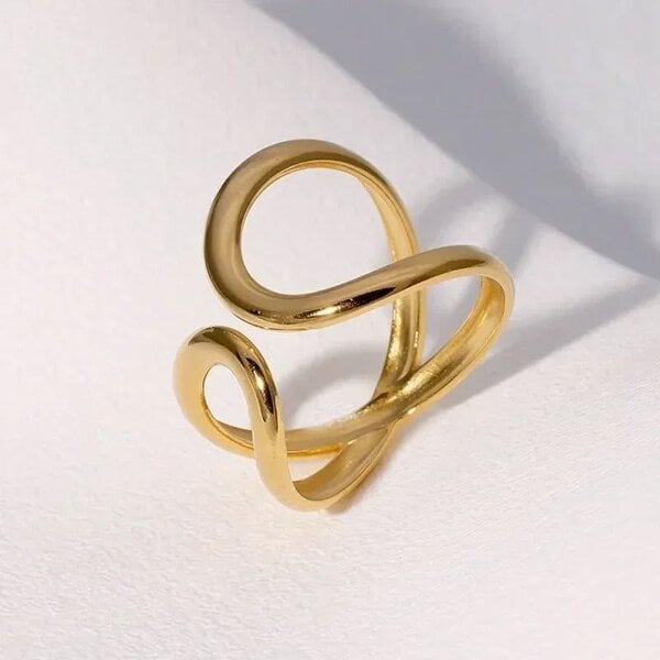 The Colourful Aura Abstract Infinity Swirl Adjustable Ring Minimalist Gold Open Band
