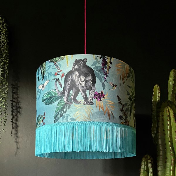 Handmade Fringed Velvet Lampshade with in Lithium