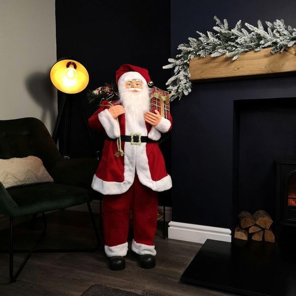 Samuel Alexander 1.1m Red Standing Santa Claus Indoor Decoration with Present and Green Sack