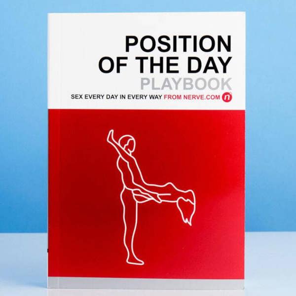 The Position Of The Day Playbook cover featuring a red and white design with a minimalist line drawing illustration of a couple in a creative position.