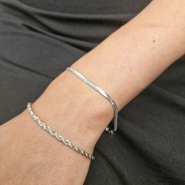 Harfi Herringbone Snake Chain Silver Minimalist Bracelet