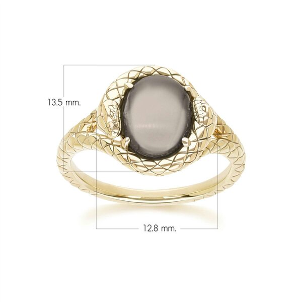 Gemondo ECFEW Oval Black Moonstone snake two-headed coiled bezel-set cabochon ring in gold vermeil sterling silver