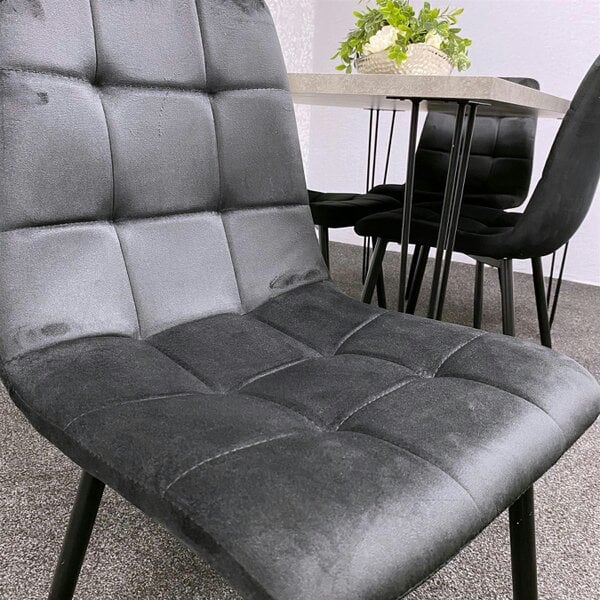 Kosy Koala Grey Dining Table with Hairpin Legs & 4 Black Velvet Chairs Set for Kitchen & Dining Room
