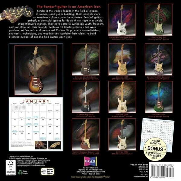 Fender Custom Shop, Guitar Calendar 2027, Wall Calendars, Month To View, Entertainment, Gift