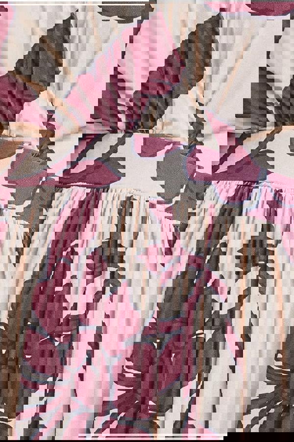 Leaf Print Flutter Sleeve Maxi Dress - Cream DR3652