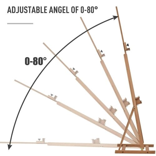 Bobobiy Wooden Easel Stand H-Frame Artist Easel with 171-230cm Adjustable Height and 0-80° Working Angles Beech Wood Art Easel for Displaying