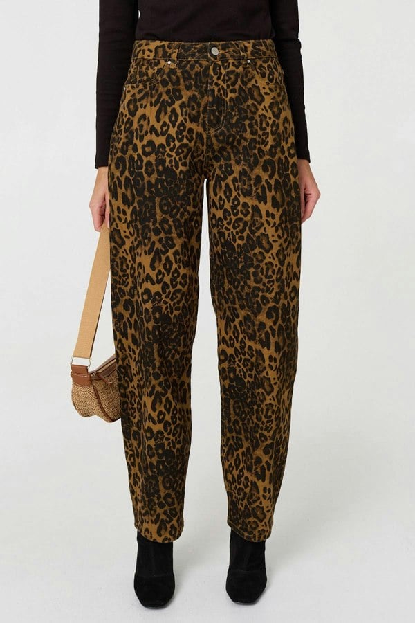 Brown | Animal Print High Waist Wide Leg Jeans
