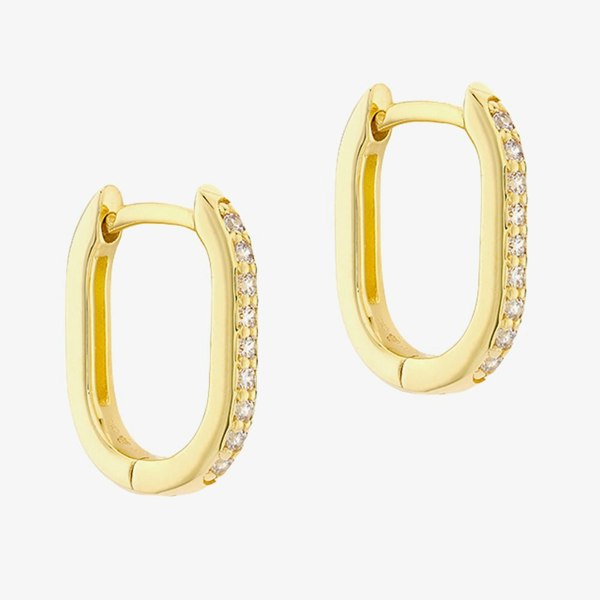 T. H. Baker 9ct Yellow Gold & Cubic Zirconia Rectangular Creole Hoop Earrings 1.57.9991