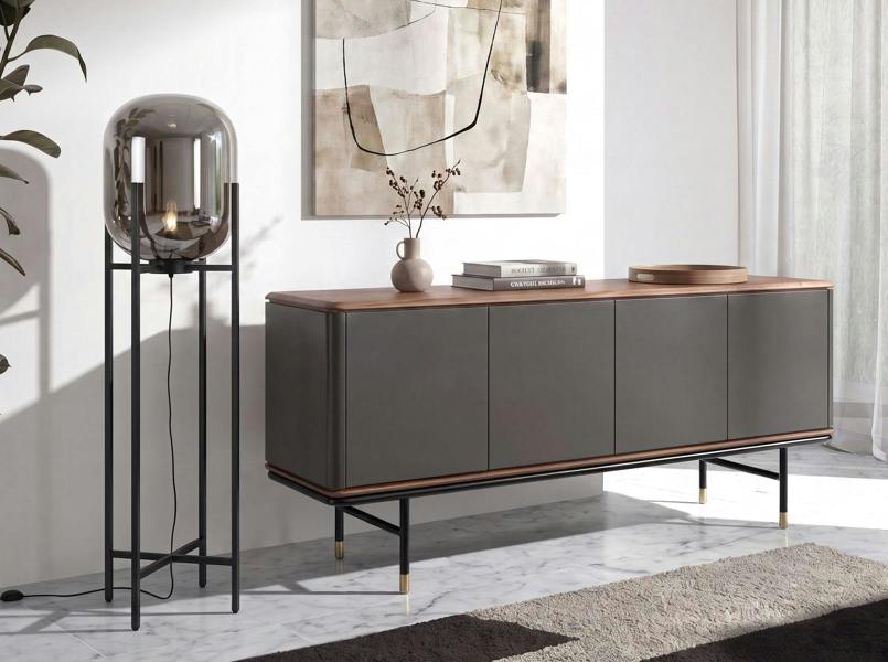Angel Cerdá Floor lamp in grey smoked mirror-effect glass and black steel 8087