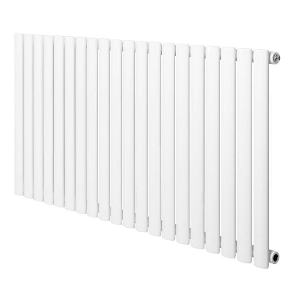 Oval single column radiator in sleek white finish, measuring 600 x 1200mm, featuring smooth, elongated vertical panels for modern decor