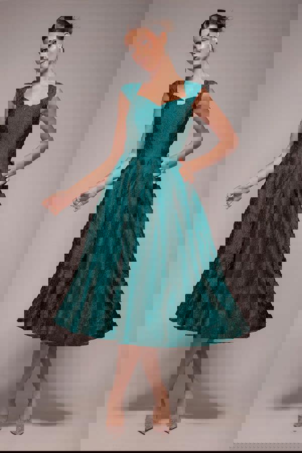 Crushed Satin Sleeveless A Line Midi Dress - Emerald Green DR4551