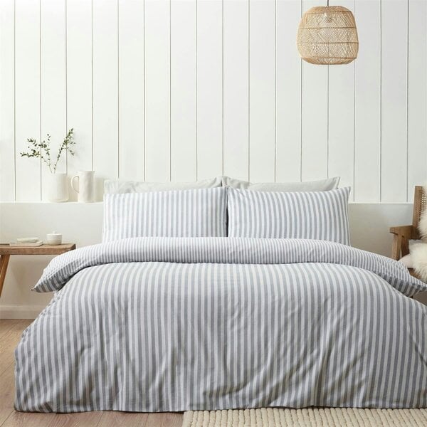 HomeSpace Direct Brushed Stripe Silver Grey Duvet Cover Set