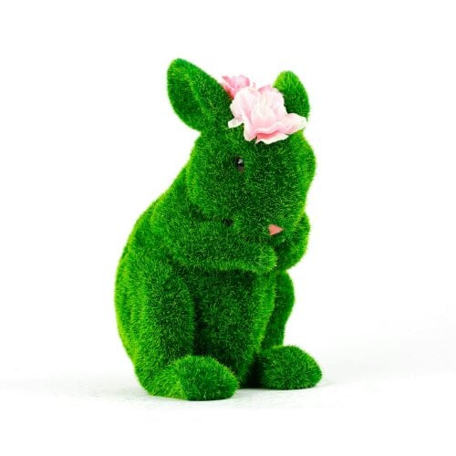 Gardenwize Solar Topiary Bunny Garden Ornament with Pink Flowers