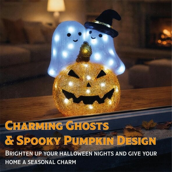 Scotts of Stow Fxlab White LED Pumpkin and Ghost Outdoor Halloween Decoration with Timer