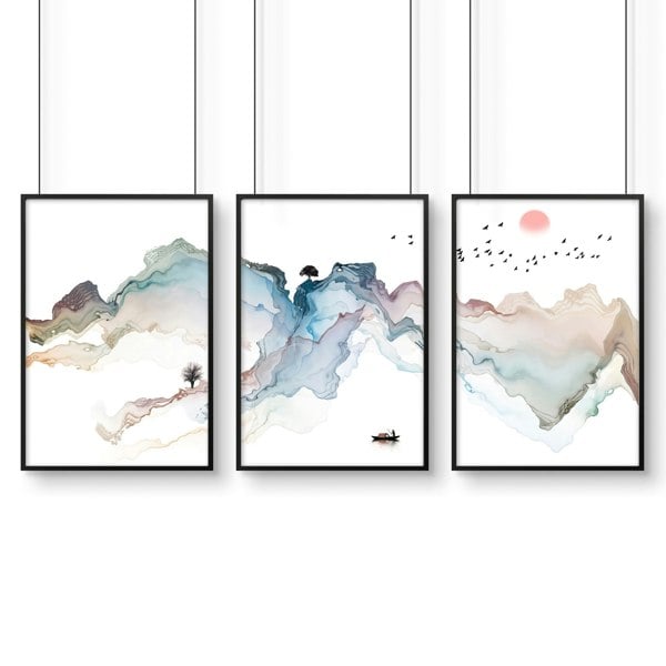 Art prints set of 3 | Japanese Sunset framed wall art