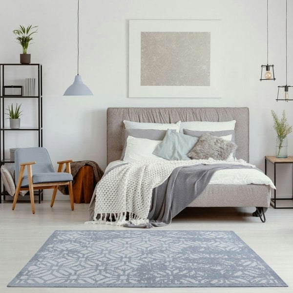 Machine Washable Flatweave Rug Geometric in Blue