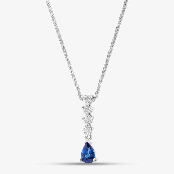 T. H. Baker 18ct White Gold 0.44ct Pear Cut Sapphire & 0.15ct Brilliant Cut Diamond Necklace 29290