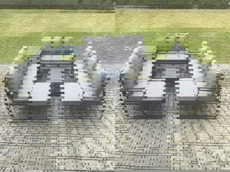 Fimous Aluminium Outdoor Garden Furniture Set Patio Lounge Sofa with Square Coffee Table Side Table 2 Big Footstools Conservatory Set Dark Grey