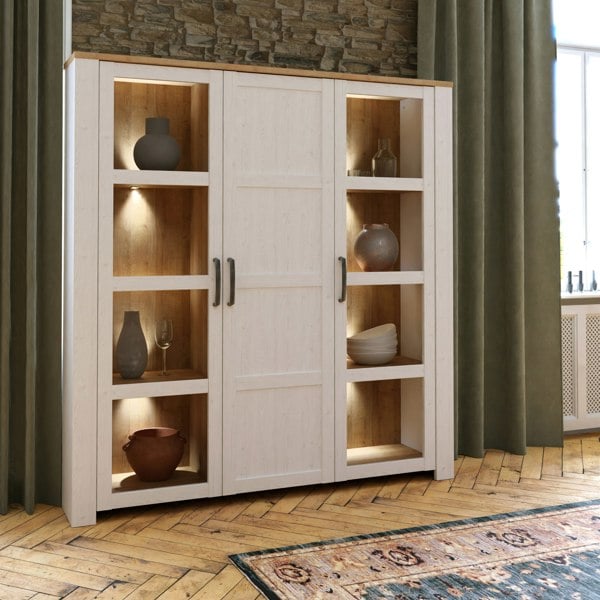 Furniture To Go Bohol Large Display Cabinet in Riviera Oak/White