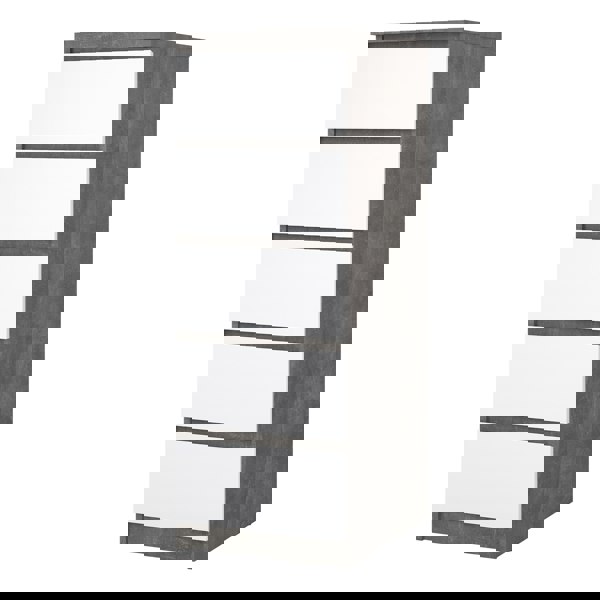 Furniture To Go Naia Narrow Chest of 5 Drawers in Concrete and White High Gloss