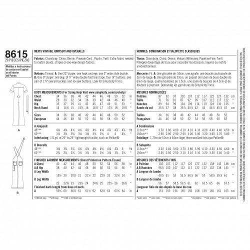 Simplicity Sewing Pattern 8615, Dungarees for Men, AA (34-36-38-40-42) - Intermediate
