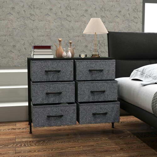 Wyld Haus Veroso Black Metal And Grey Fabric Black 6 Drawer Industrial Storage Dresser
