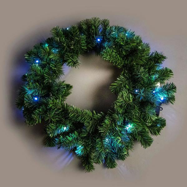55cm Green Prelit Alaskan Pine Christmas Wreath with White LEDs and Fire Retardant PVC Tips image 1