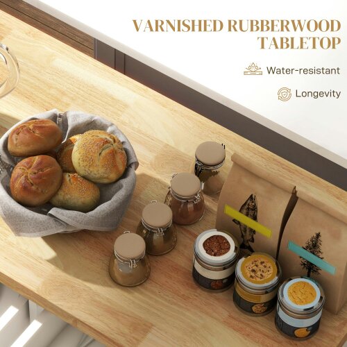 Wyld Haus Vivali Rubberwood And Wooden Cream White Rolling Kitchen Island With Drawers And Storage