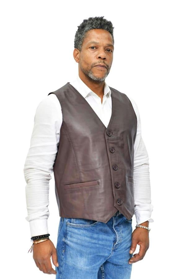 Infinity Leather Mens Classic Leather Waistcoat-Chester