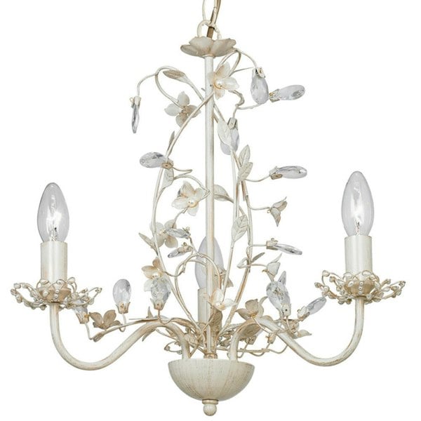 Hanging Flush Ceiling Pendant 3 Light CREAM GOLD Chandelier Lamp Bulb Holder Loops