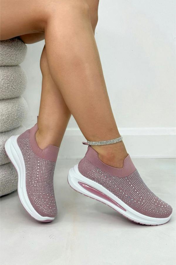 Crystal Comfort Aura Stretch Sock Slip On Trainers Pink