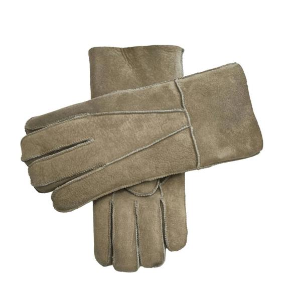 Unisex Suede Leather Shearling Wool Lined Thermal Gloves - Stone - Infinity Leather - 19