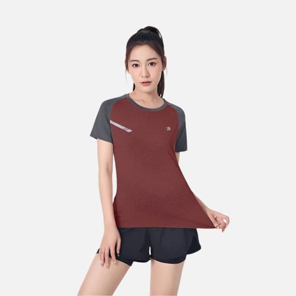 Anniou Raw Yarn UV Protection Running T-Shirt - Dark red