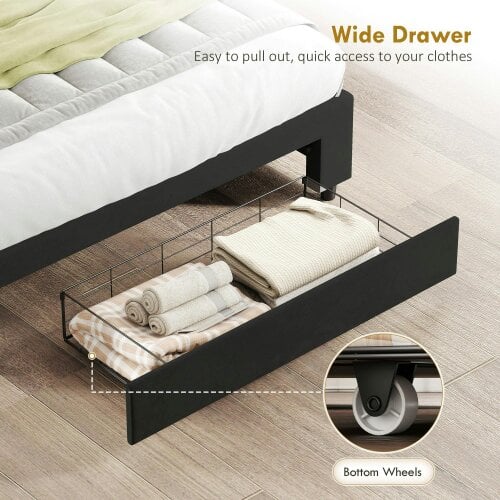 Wyld Haus Mora 4FT6 Double Ottoman Bed Frame with Front Divan Drawer Storage Black