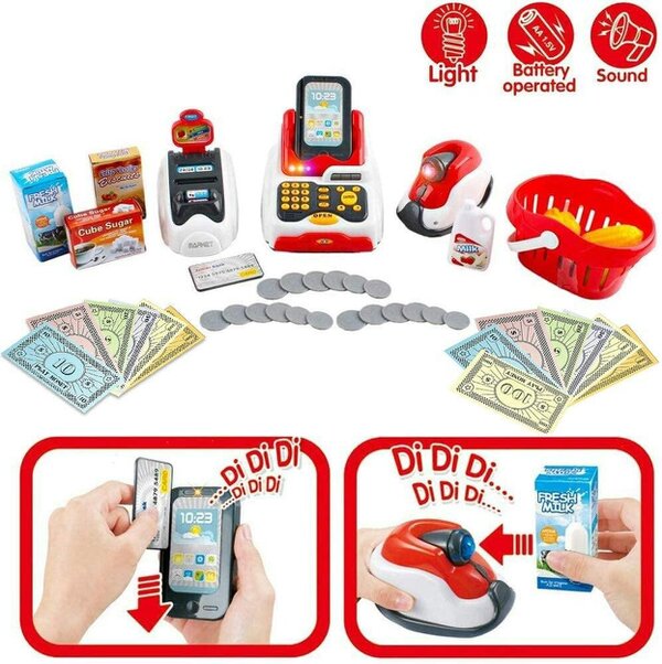 deAO Electronic Cash Register Toy with Scanner, Card Reader & Play Money (Ages 3+)